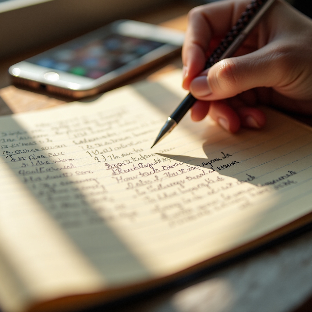 Cuaderno con anotaciones manuscritas sobre cambios observados en un feed de red social